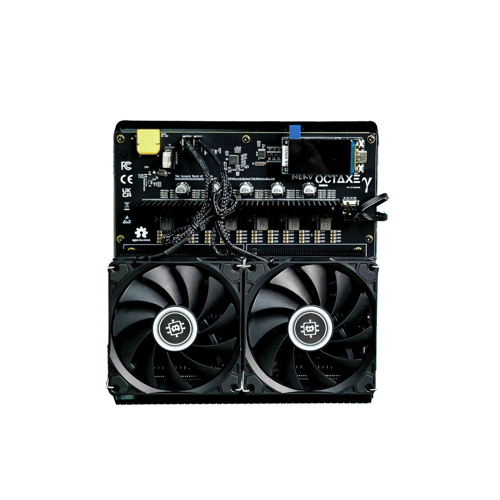 NerdOctaxe γ (Gamma) 15TH/s Bitcoin Solo Miner – High-Performance ASIC, 8× BM1370 Chips, ~200W, Open-Source AxeOS, Dual-Fan Cooling with PSU
